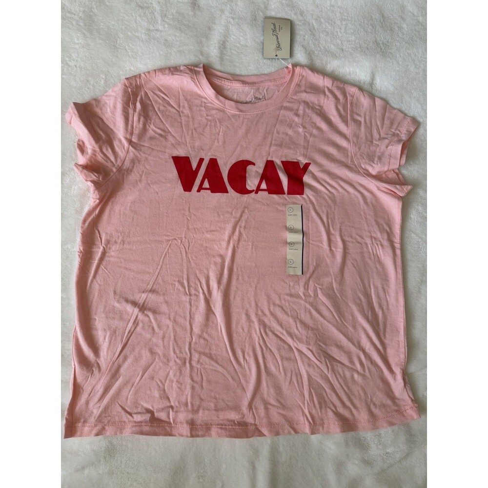 Universal Thread Men’s Pink Red Cotton Knit Logo Graphic Crew Neck T-Shirt L